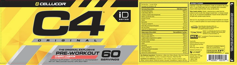 Cellucor C4 Original Pre Workout Powder, Energy Drink Supplement with Creatine, Nitric Oxide & Beta Alanine, Cherry Limeade, 60 Servings