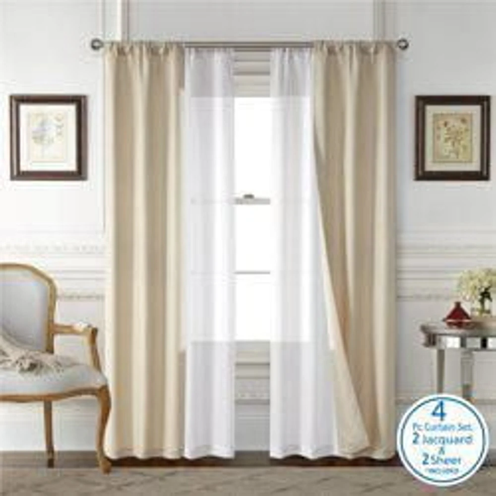 Ensemble de 4 panneaux de rideaux Wave Jacquard Mainstays, Gris Foncé, 27,5" L x 84" H Rideaux de fenêtre 4 pièces à passe-tringle