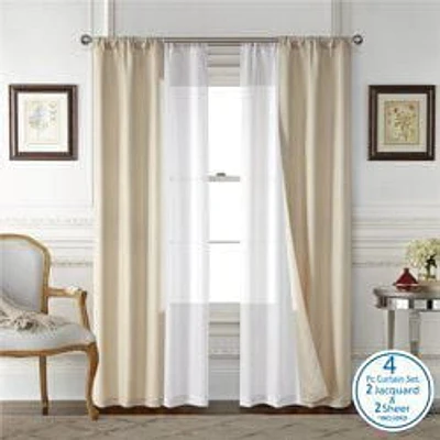 Ensemble de 4 panneaux de rideaux Wave Jacquard Mainstays, Gris Foncé, 27,5" L x 84" H Rideaux de fenêtre 4 pièces à passe-tringle