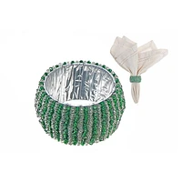 4PC Beaded Napkin Ring With Craft Box Green & Silver