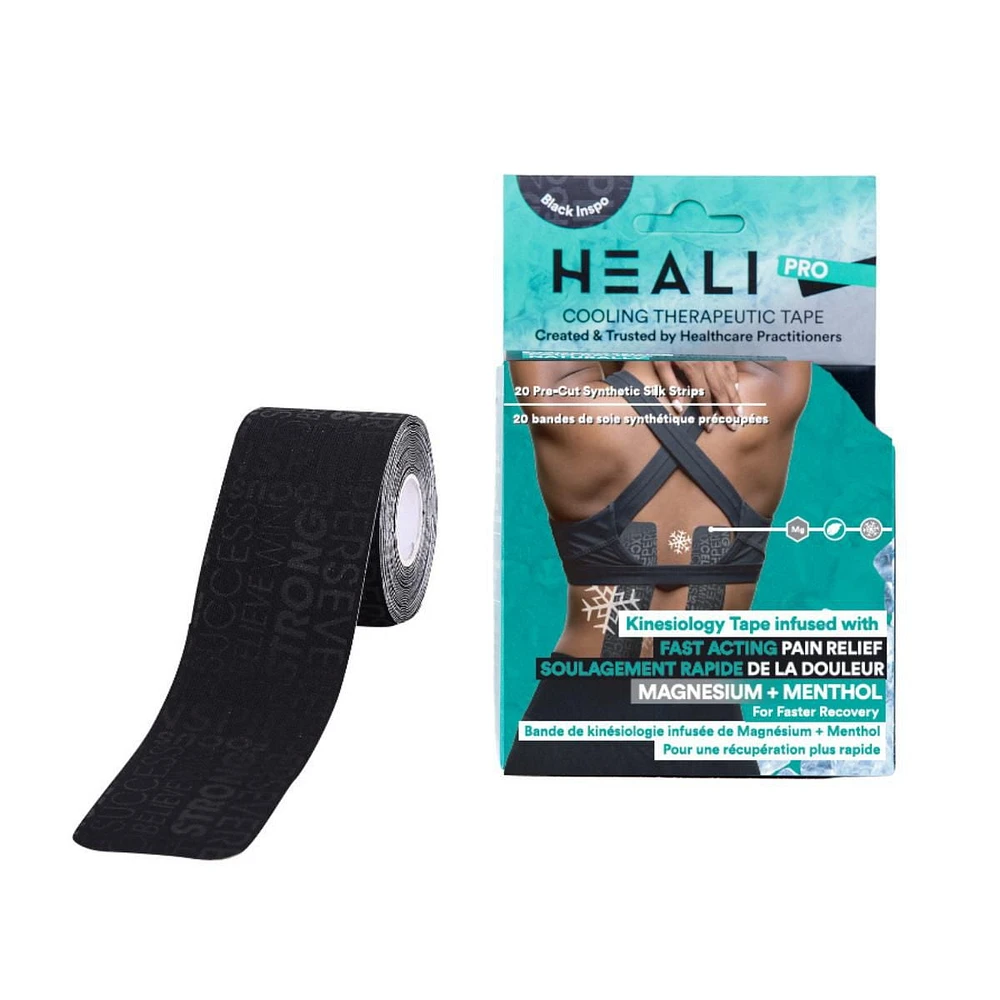 Heali Pro Kinésiologie - Noir Inspo Bande Pro Kin infusée de Mg et Menthol-Blk Inspo