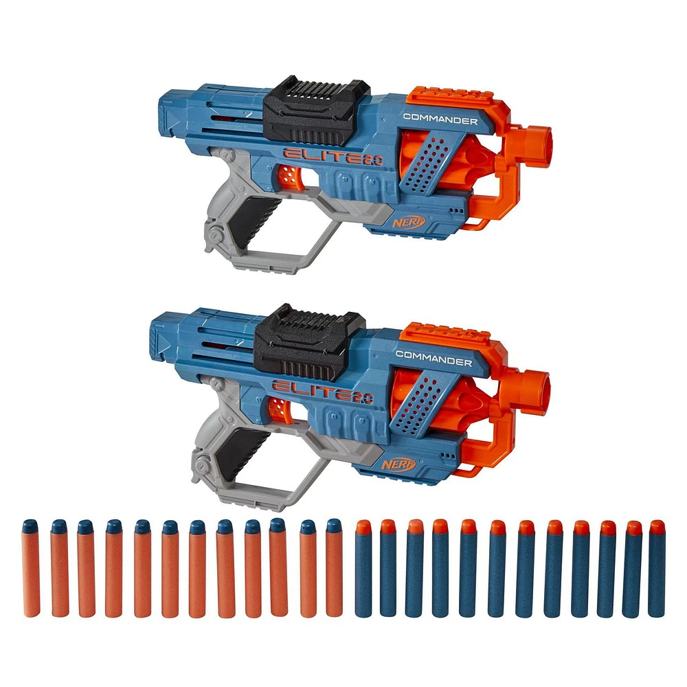 Nerf Elite 2.0 Commander RD-6 Blaster 2-Pack -- 2 Blasters, 24 Nerf Elite Darts -- 6-Dart Rotating Drum, Barrel and Stock Attachment Points