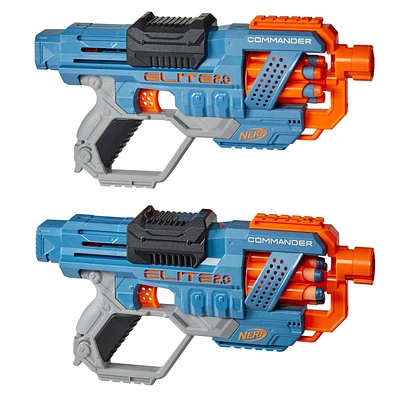 Nerf Elite 2.0 Commander RD-6 Blaster 2-Pack -- 2 Blasters, 24 Nerf Elite Darts -- 6-Dart Rotating Drum, Barrel and Stock Attachment Points