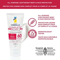 Garnier Ombrelle Écran solaire Complete Dry Touch FPS 60, visage et corps, peaux sensibles, résistant à l'eau, non gras, hypoallergénique, haute protection à large spectre UVA/UVB, 200 ml Écran solaire