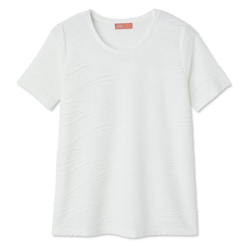 T-shirt à manches courtes avec texture ondulée Iyla pour femmes Tailles P-TG