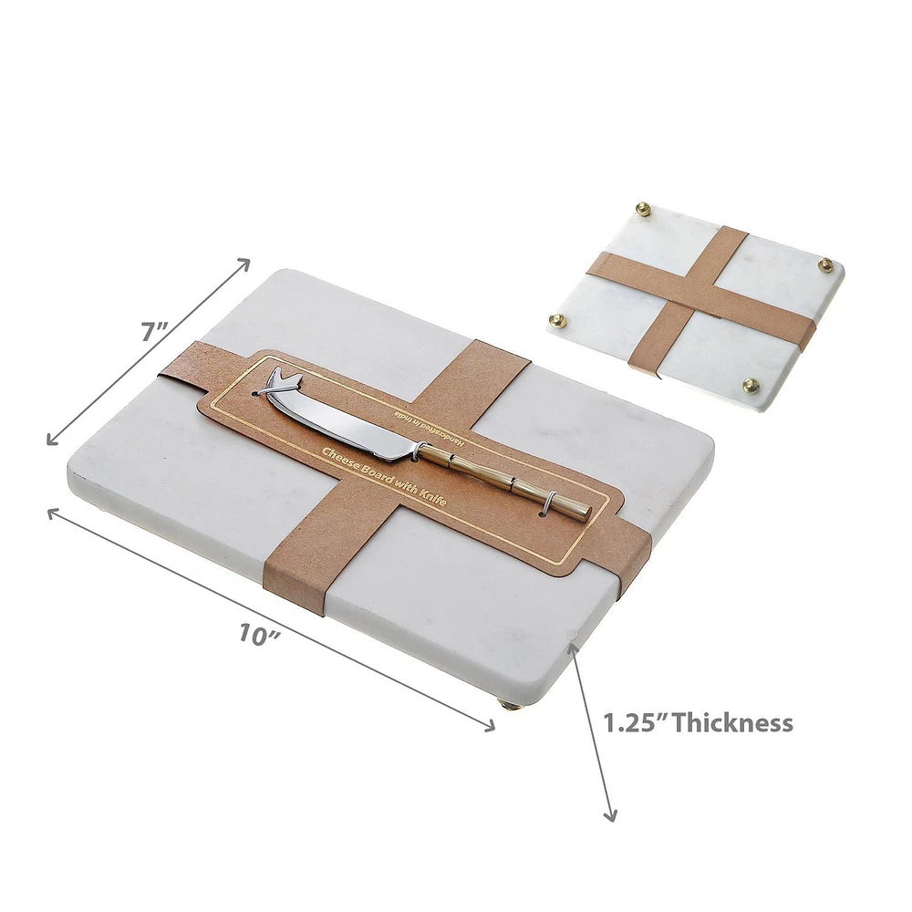 White Marble Rectangle Cheese Board & Spreader