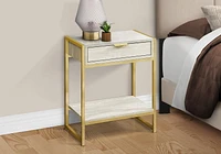 Monarch Specialties Accent Table, Side, End, Nightstand, Lamp, Storage Drawer, Living Room, Bedroom, Beige Marble Look Laminate, Gold Metal, Contemporary, Modern