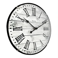 Westclox Large White Wash Woodgrain  Wall clock with Roman Numerals and Domed Glass, Woodgrain Wall Clock