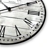 Westclox Large White Wash Woodgrain  Wall clock with Roman Numerals and Domed Glass, Woodgrain Wall Clock