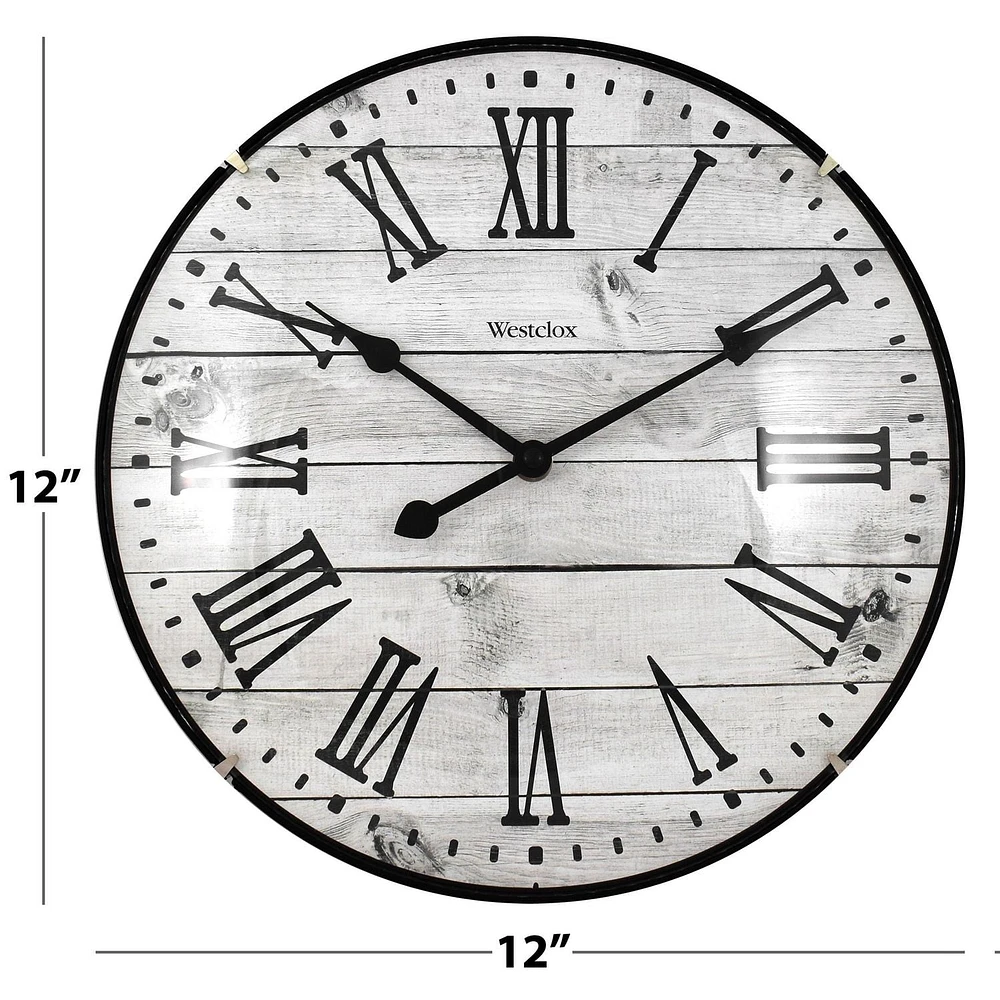 Westclox Large White Wash Woodgrain  Wall clock with Roman Numerals and Domed Glass, Woodgrain Wall Clock