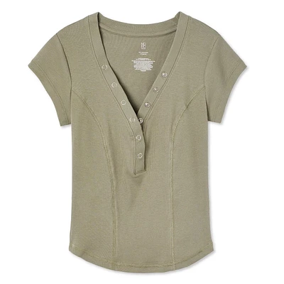 No Boundaries Women's Rib Henley Tee