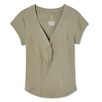 No Boundaries Women's Rib Henley Tee