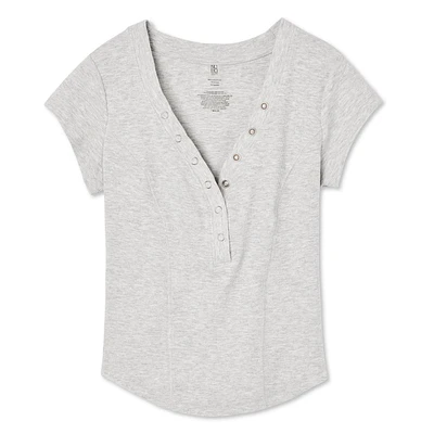 T-shirt côtelé à encolure Henley No Boundaries pour femmes Tailles TP–TTG