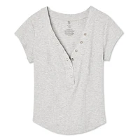 T-shirt côtelé à encolure Henley No Boundaries pour femmes Tailles TP–TTG