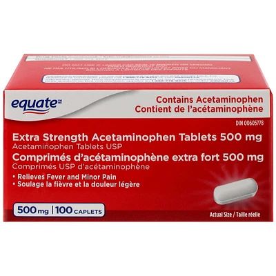 Equate Extra Strength Acetaminophen, 500 mg, 100 Caplets