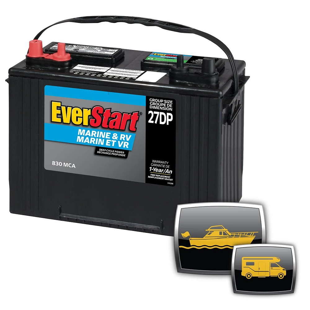 EverStart MARINE 27DC-850N, 12 Volt, Marine/RV Battery, Group Size 27, 800 MCA, EverStart, Marine Battery