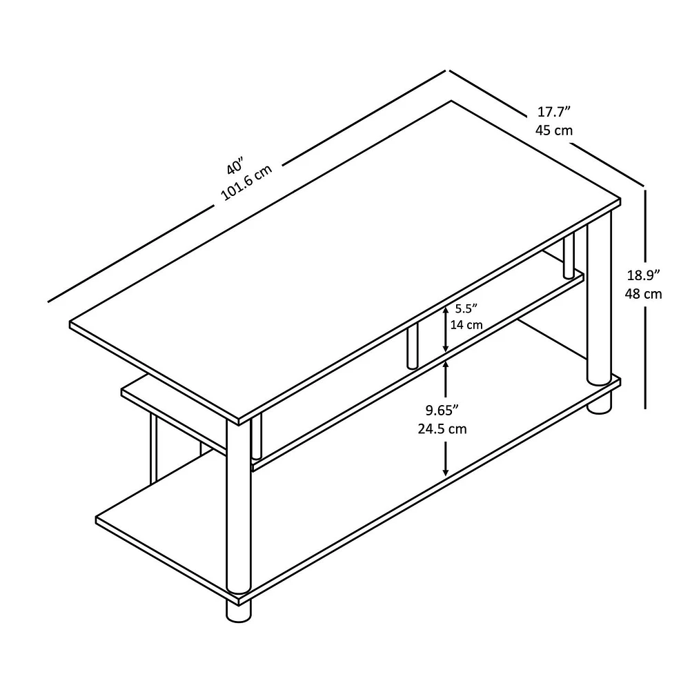 Mainstays Wood & Metal TV Stand, True Black Oak, 40" W x 17.7" D x 18.9" H