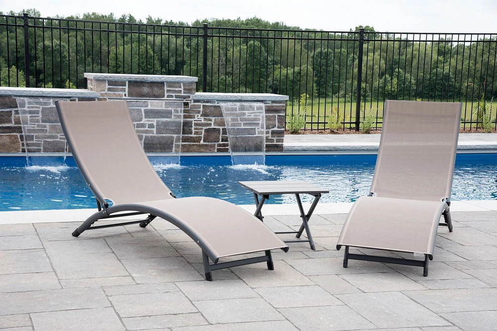 Vivere Brown Reclining Aluminum Loungers with side table