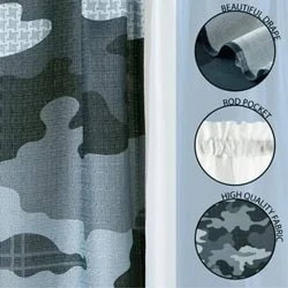 Ensemble de 4 panneaux de rideaux Your Zone, 27,5" x 84", camouflage gris Ensemble de rideaux à 4 panneaux