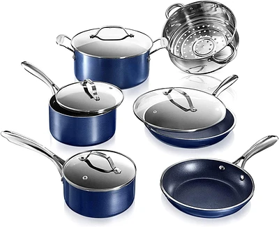 GraniteStone 10-Piece Diamond Infused Cookware Set with Glass Lids