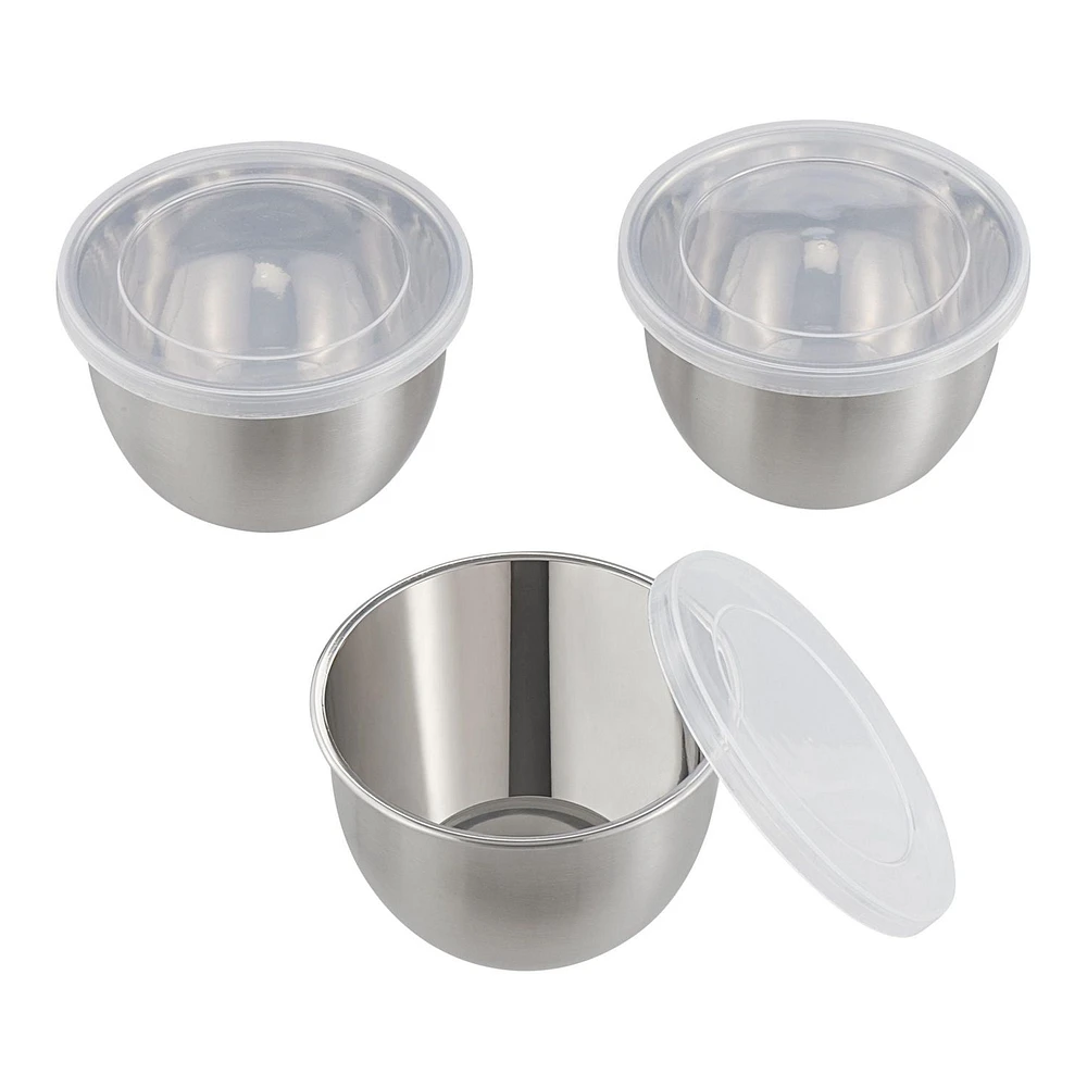 Mainstays 6-Piece Brushed Stainless Steel 2-Cup Prep Bowl with Lid, 3 Pack, MS 6P SS PREP BOWLS