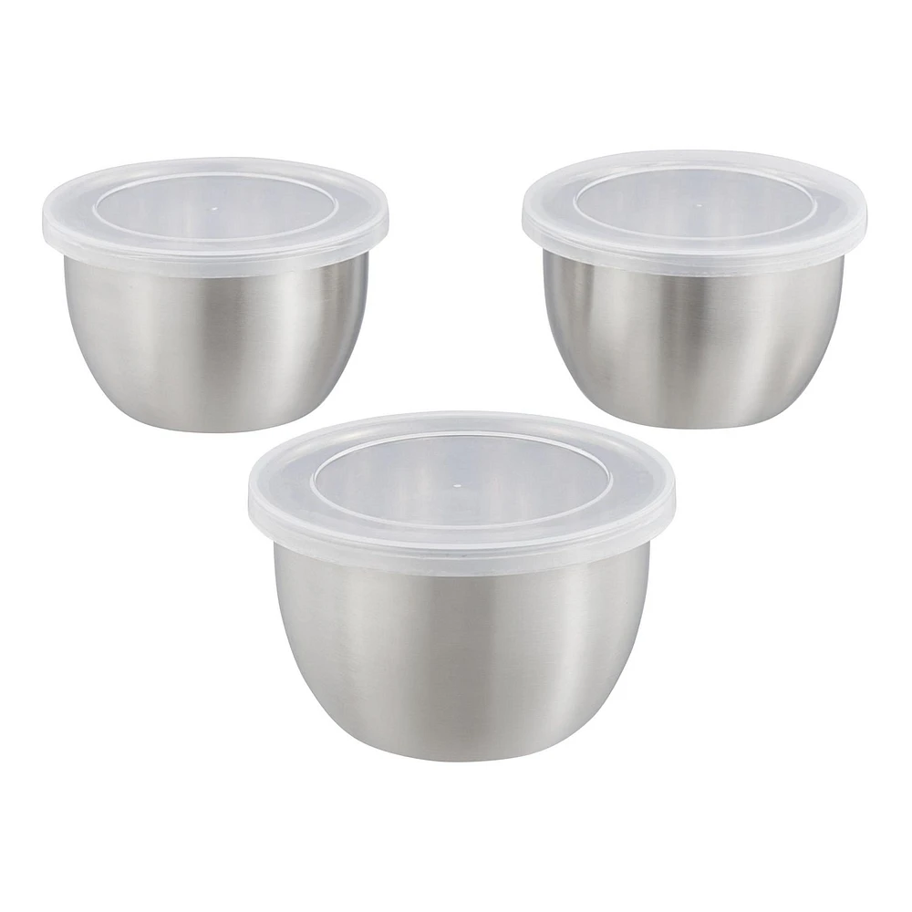 Mainstays 6-Piece Brushed Stainless Steel 2-Cup Prep Bowl with Lid, 3 Pack, MS 6P SS PREP BOWLS