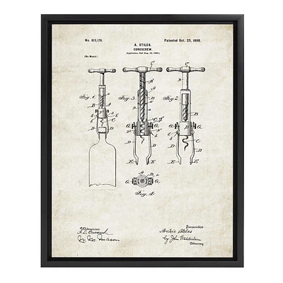 hometrends Wine Corkscrew Patent Art Framed Canvas