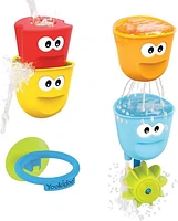 Yookidoo Baby Bath Toys - Fill 'N' Spill Set of Four Stackable Cups with Suction Cup Ring Holder and Water Wheel- Sensory Toy for Bath Time - Attaches to Any Bath Tub