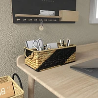 Zenna Home Rectangular Decorative Storage Basket with Dividers, Made of Handwoven Water Hyacinth, in Black and Natural