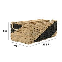 Zenna Home Rectangular Decorative Storage Basket with Dividers, Made of Handwoven Water Hyacinth, in Black and Natural