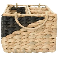 Zenna Home Rectangular Decorative Storage Basket with Dividers, Made of Handwoven Water Hyacinth, in Black and Natural