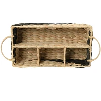 Zenna Home Rectangular Decorative Storage Basket with Dividers, Made of Handwoven Water Hyacinth, in Black and Natural