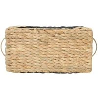 Zenna Home Rectangular Decorative Storage Basket with Dividers, Made of Handwoven Water Hyacinth, in Black and Natural