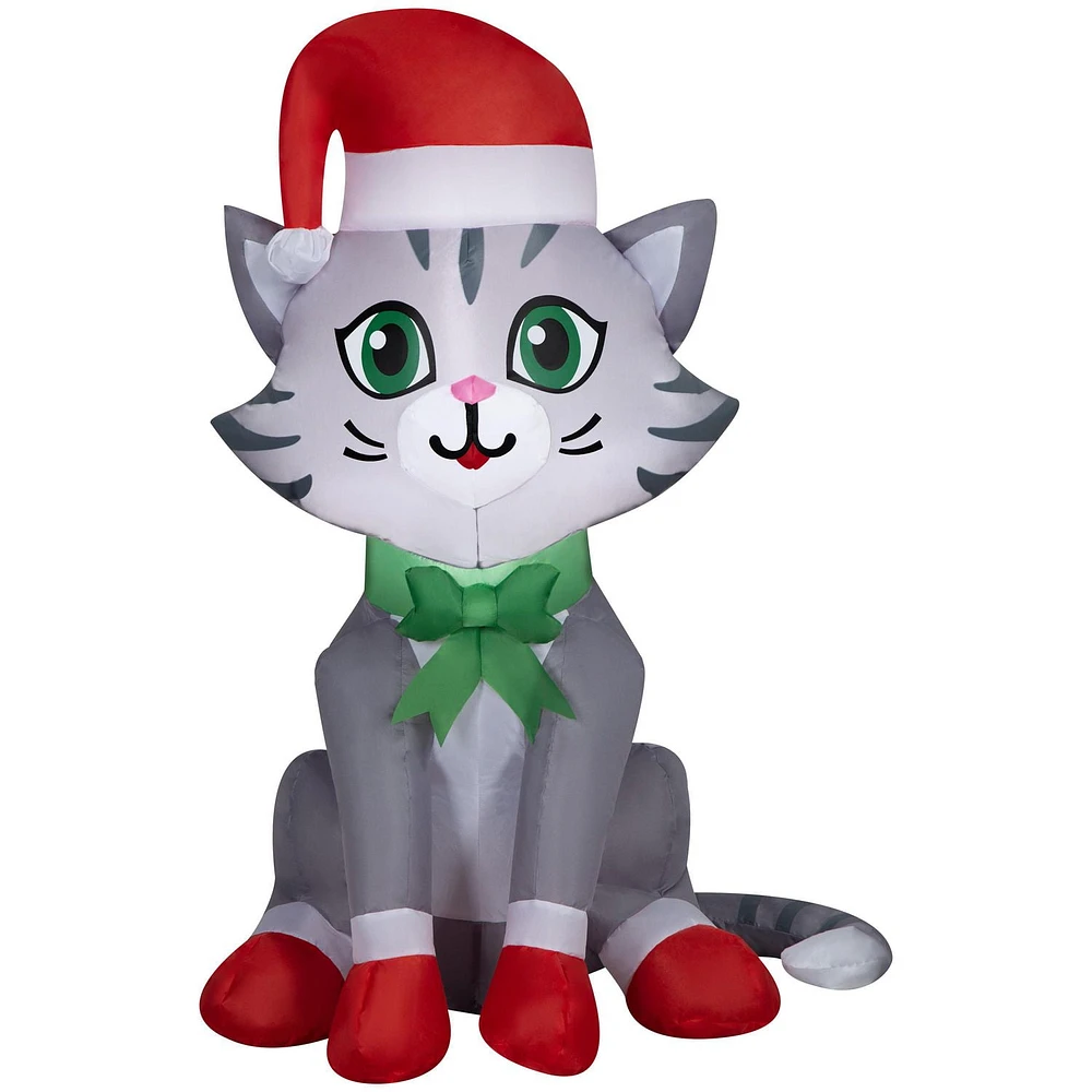 Christmas Inflatable Tabby Cat with Santa Hat