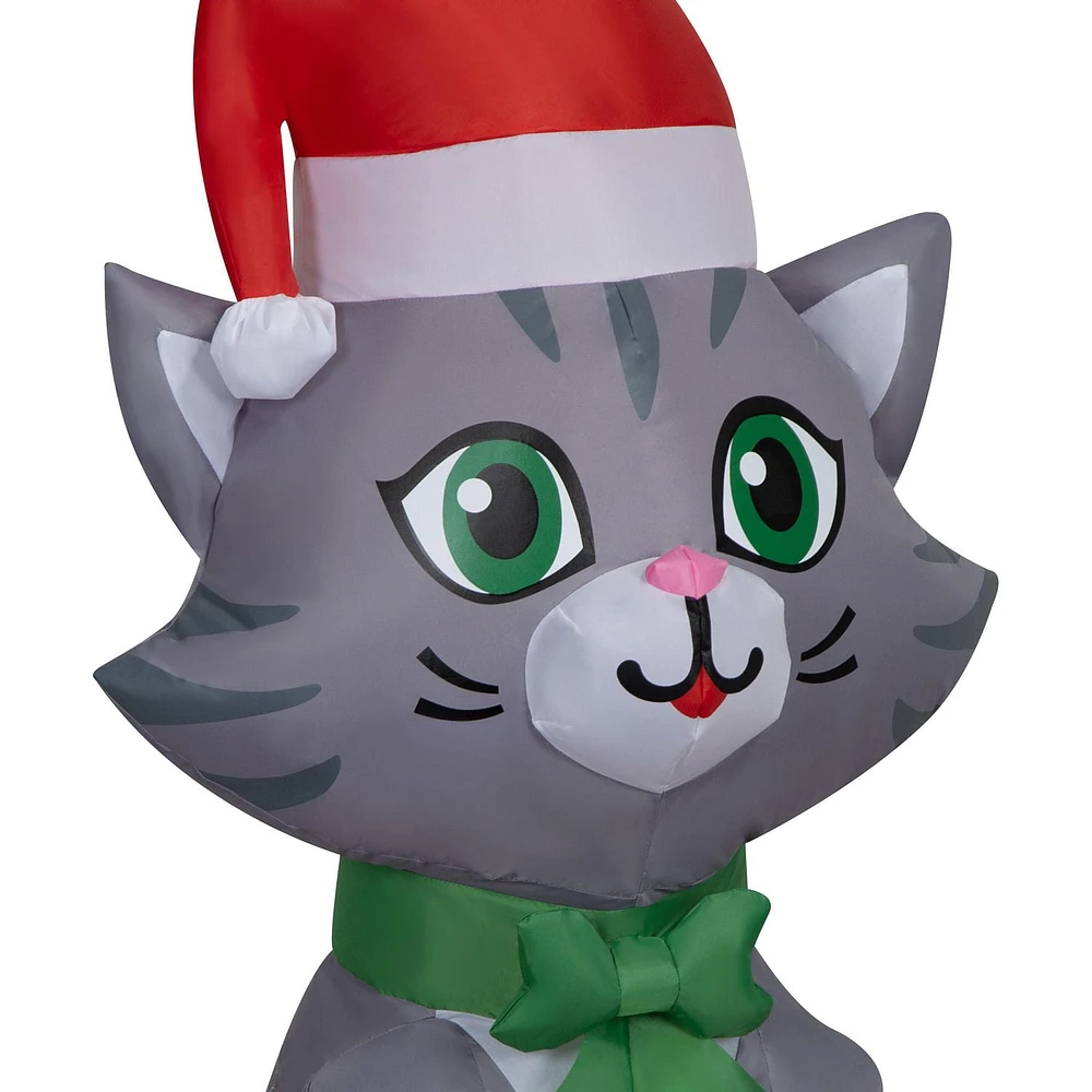 Christmas Inflatable Tabby Cat with Santa Hat