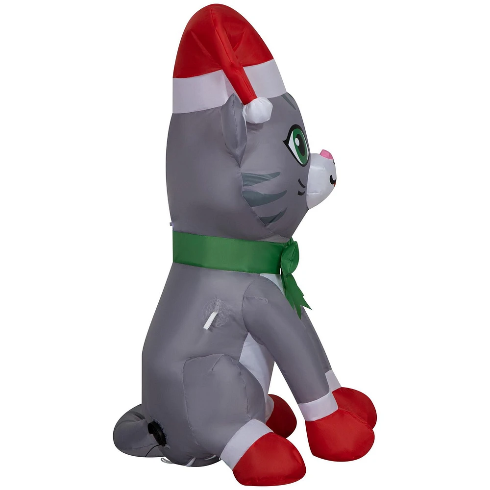 Christmas Inflatable Tabby Cat with Santa Hat