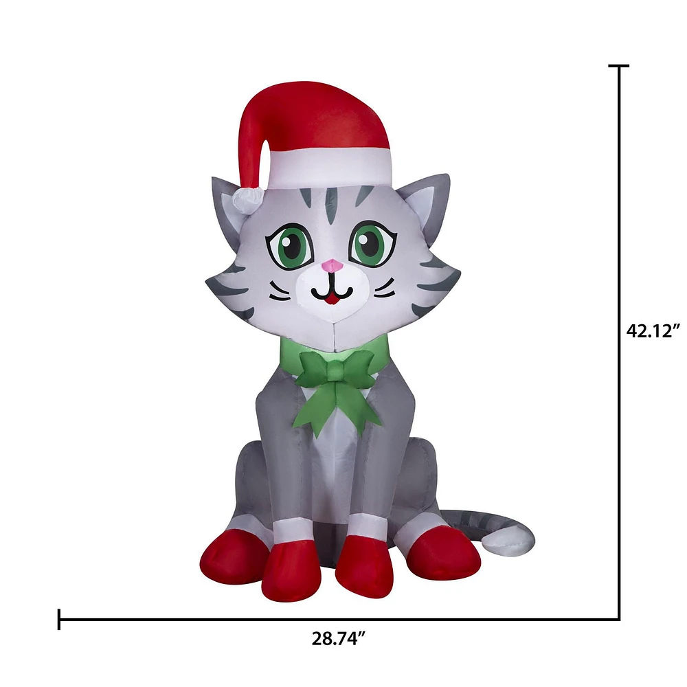 Christmas Inflatable Tabby Cat with Santa Hat