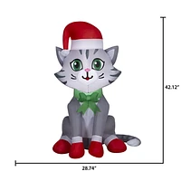 Christmas Inflatable Tabby Cat with Santa Hat