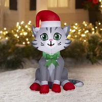 Christmas Inflatable Tabby Cat with Santa Hat