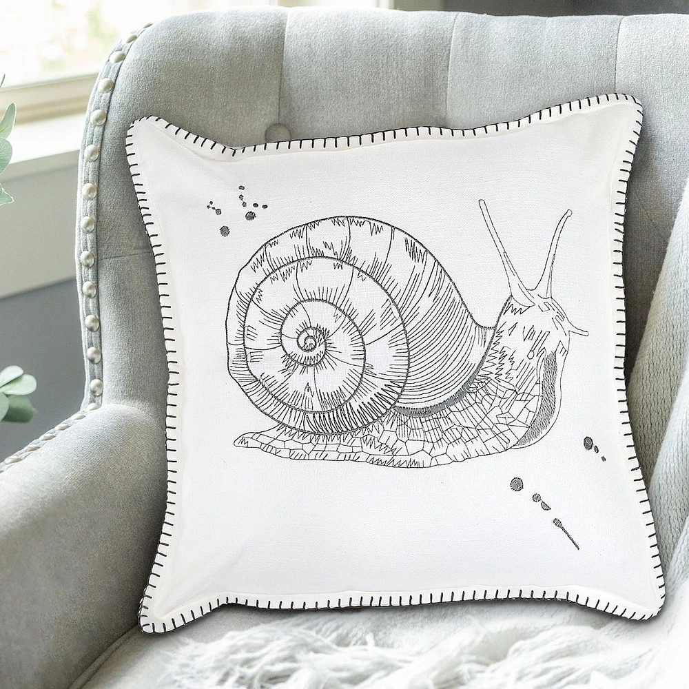 Blanket Stitch Embroidered Cushion Snail 18 X 18 - Set of 2