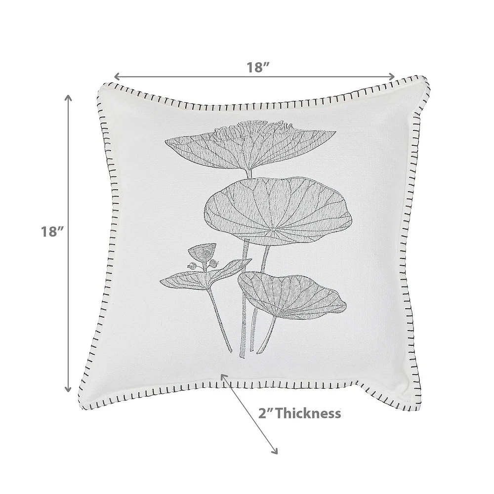 Blanket Stitch Embroidered Cushion Lotus Leaf 18 X 18 - Set of 2