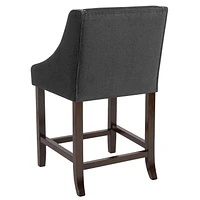 Carmel Series 24" High Transitional Walnut Counter Height Stool with Accent Nail Trim in Charcoal Fabric