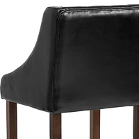 Carmel Series 30" High Transitional Tufted Walnut Barstool with Accent Nail Trim in Black Leather