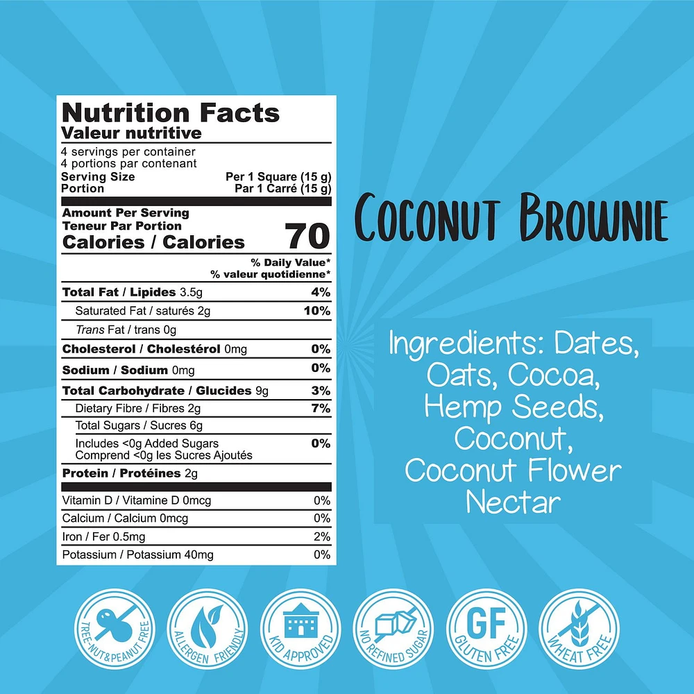 Ohh! Foods Coconut Brownie Snacking Bites (60g), Gluten-Free, Vegan, Wheat-Free, Free From the Top 10 Common Allergens.