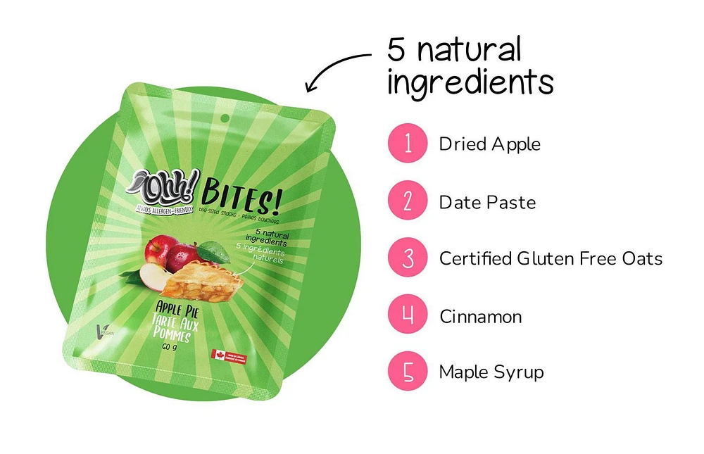 Ohh! Foods Apple Pie Snacking Bites (60g), Gluten-Free, Vegan, Wheat-Free, Free From the Top 10 Common Allergens.