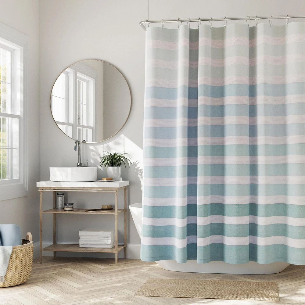 Hometrends Ombre Stripe Heavy Weight Fabric Shower Curtain, Blue