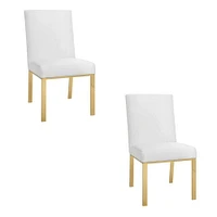 Celia Dining Chair with upholstered seat and stainless steel gold legs in White SET OF 2