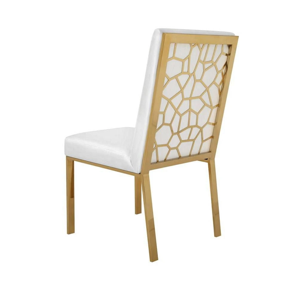 Celia Dining Chair with upholstered seat and stainless steel gold legs in White SET OF 2