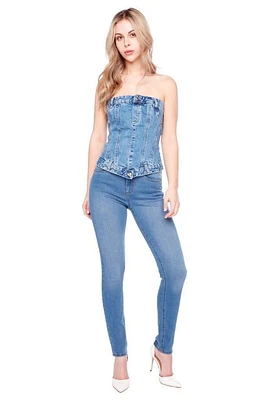 Jeaniologie ™ Women Mid Rise Skinny Jeans | Vintage Wash