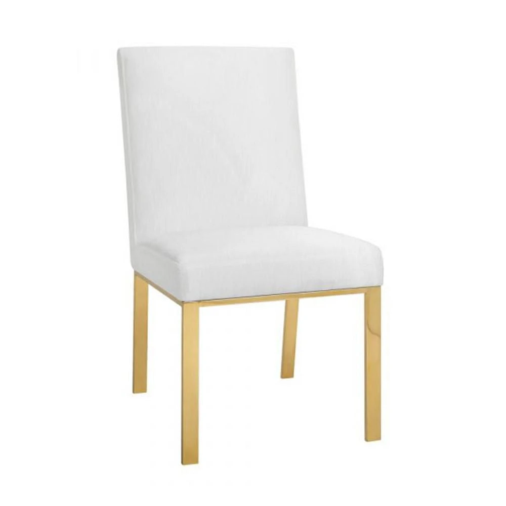 Celia Dining Chair with upholstered seat and stainless steel gold legs in White SET OF 2